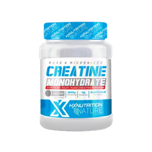 Pot de créatine monohydrate HX NUTRITION de 300 grammes, complément alimentaire pour la performance sportive, présenté dans un emballage noir avec des accents rouges et blancs. Souhaitez-vous également une description plus longue pour la fiche produit ou les spécifications techniques